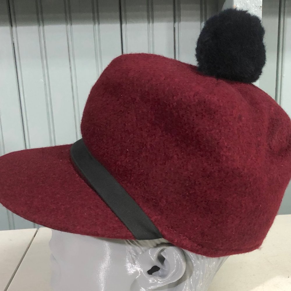 Maroon 6 7/8 Wool Scotch Winter Hat Langenberg Made USA Ear Flaps